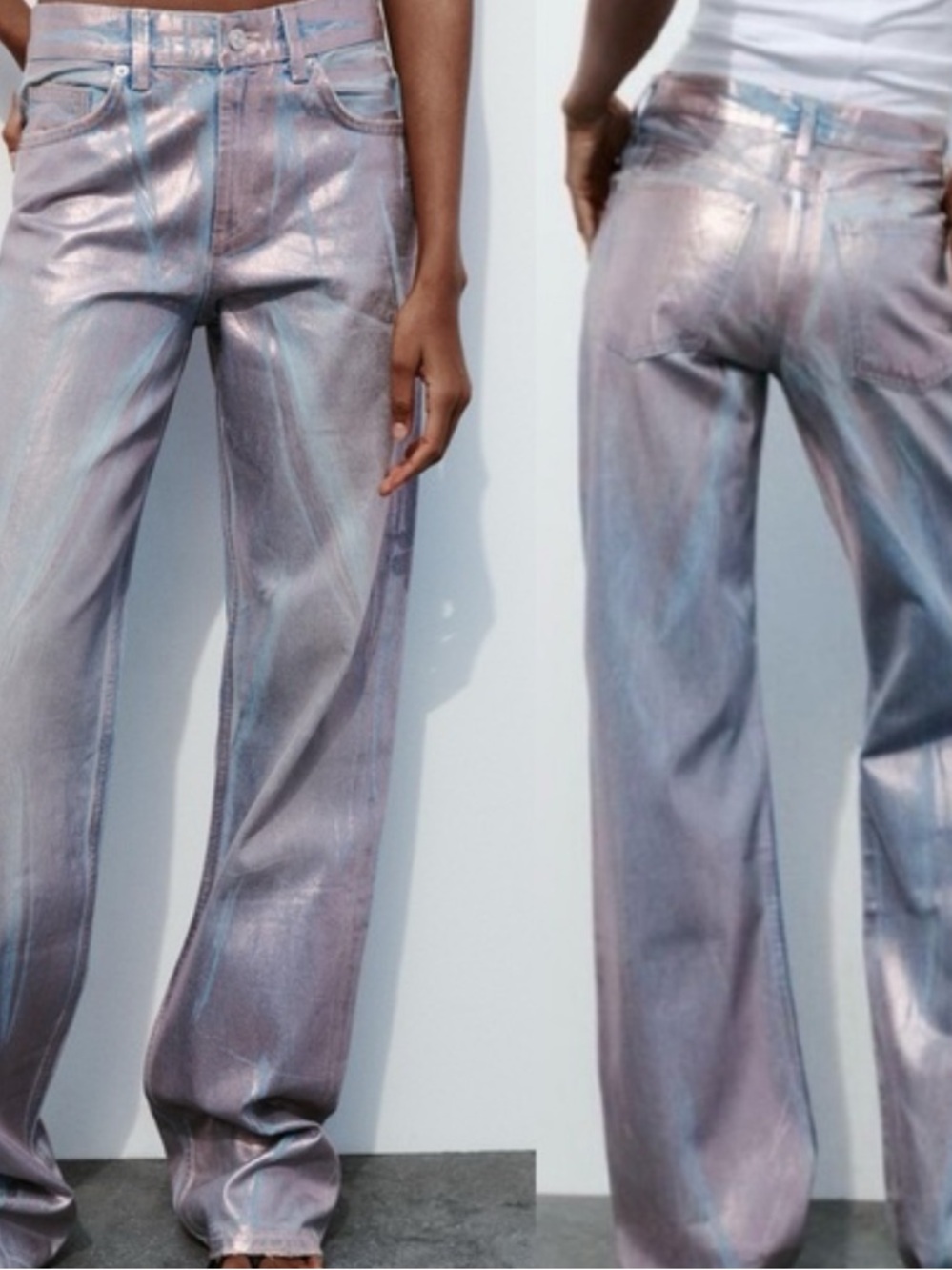 Zara Iridescent Lavender Straight Leg Jeans